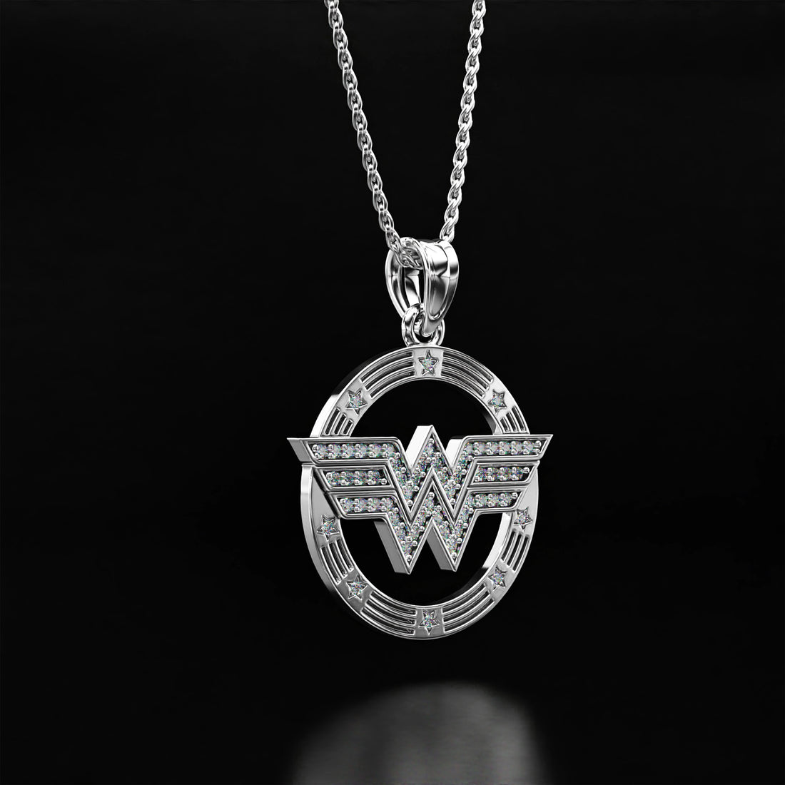 Wonder Woman Diamond Necklace - 14k Yellow Gold, 14k White Gold, 14k Rose Gold, Platinum, and Silver