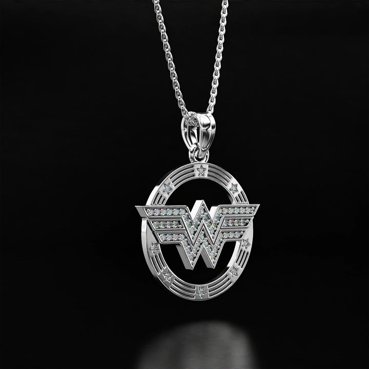 Wonder Woman Diamond Necklace - 14k Yellow Gold, 14k White Gold, 14k Rose Gold, Platinum, and Silver