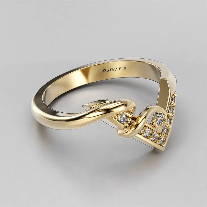 Twisted V-Shape Diamond Ring in 14k Gold (Yellow)