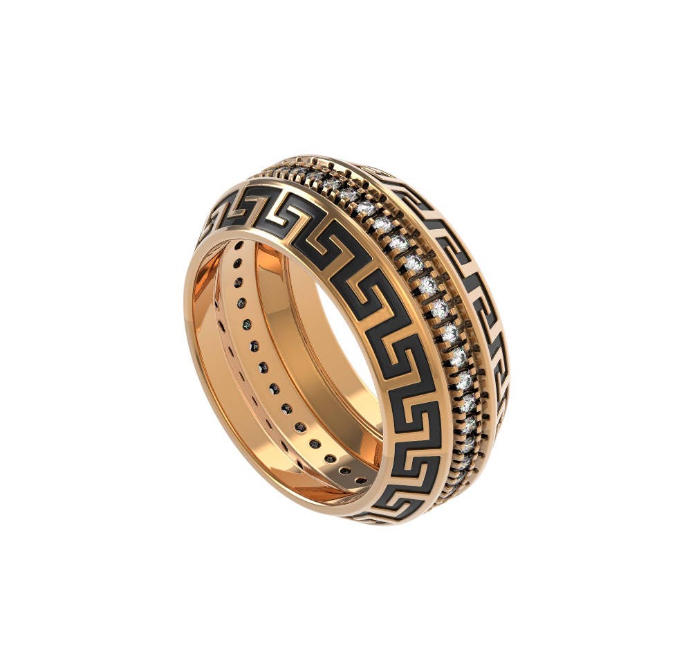 Wedding Band, Greek Key Ring, Fashion Rings, Gold Wedding Rings, Mens Ring, Unique Wedding Bands, Diamond Band Ring, Custom Rings