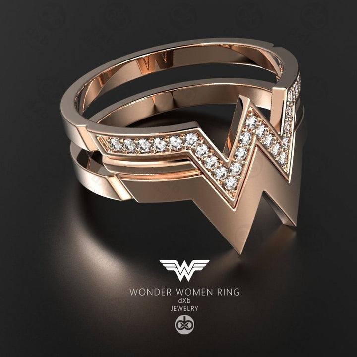 Wonder Woman rose diamond Ring, Super Hero Wonder Woman Geek Engagement Ring Jewelry, Mom gift, Girl Power Diana Prince Jewelry