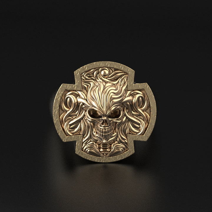 Skull cross signet ring